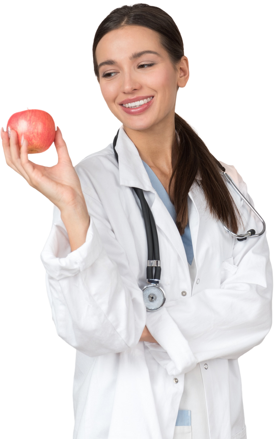 A Female Nutritionist Holding an Apple